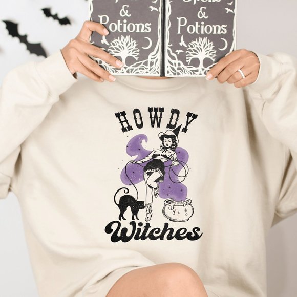 Desert Bloom Darlin Sweaters - Howdy Witches Western Cowgirl Cauldron Sand Sweatshirt